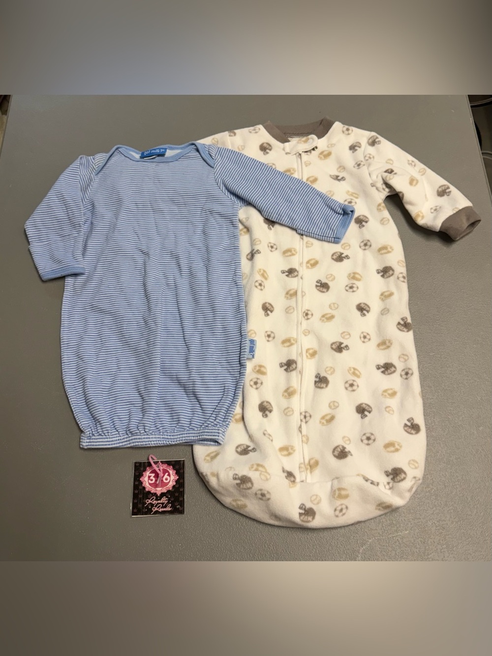Carter's Blue Stripe Gown & Cream Sports-Print Sleep Sack